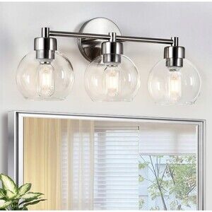 Yenlacy Bathroom Light Fixture Brushed Nickel Clear Glass Shade Metal Base Wall